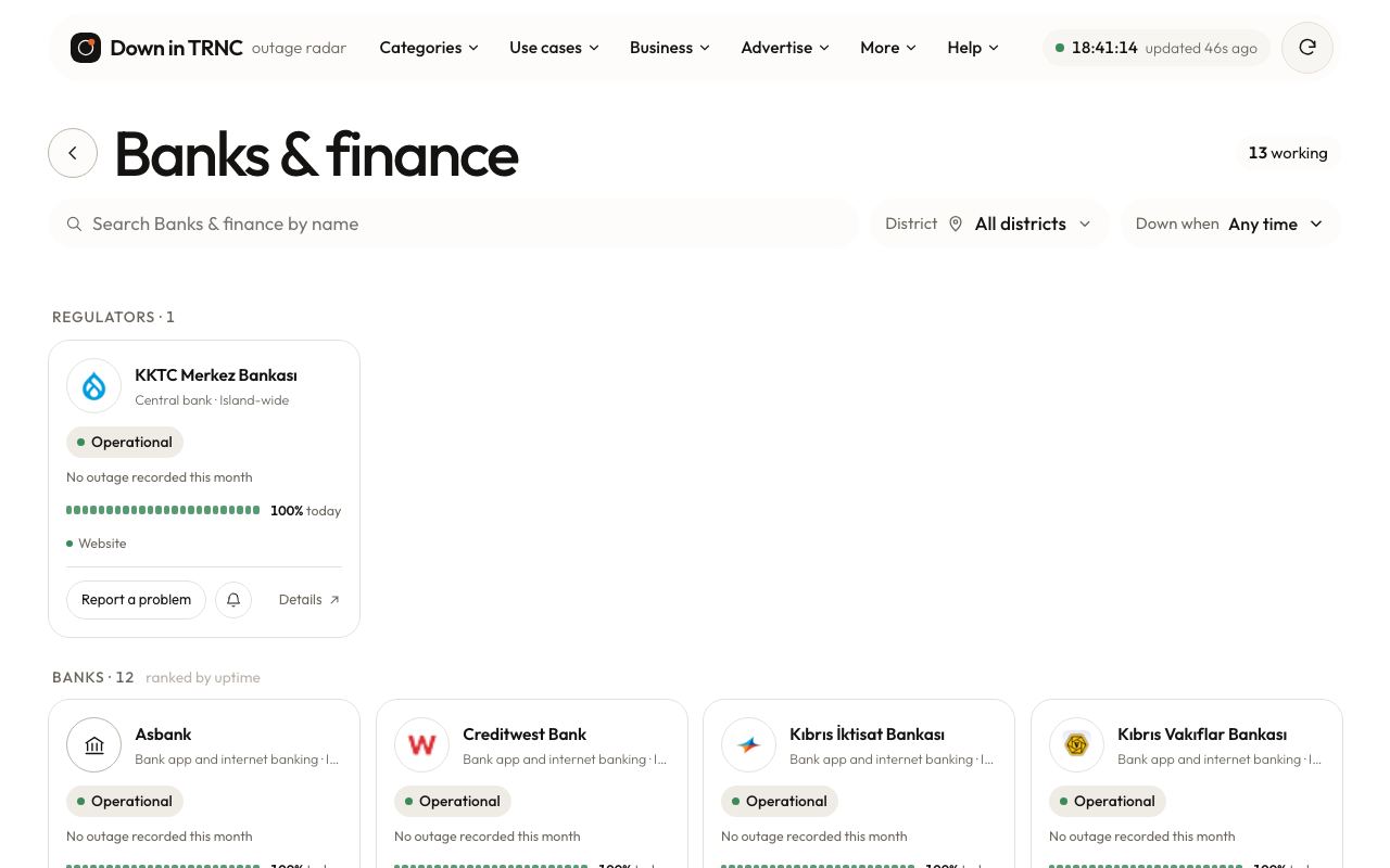 Services checked live in their category